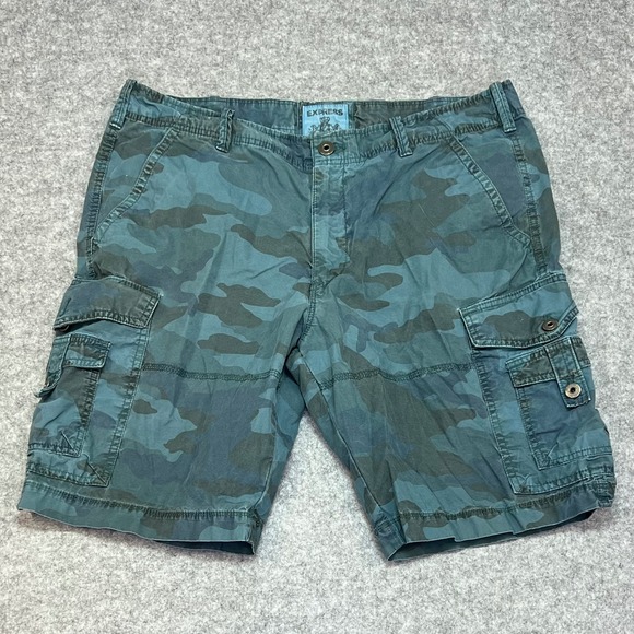 Express Other - Express Mens Blue Camo Cargo Shorts Durable Reinforced Cotton Utility Size 36